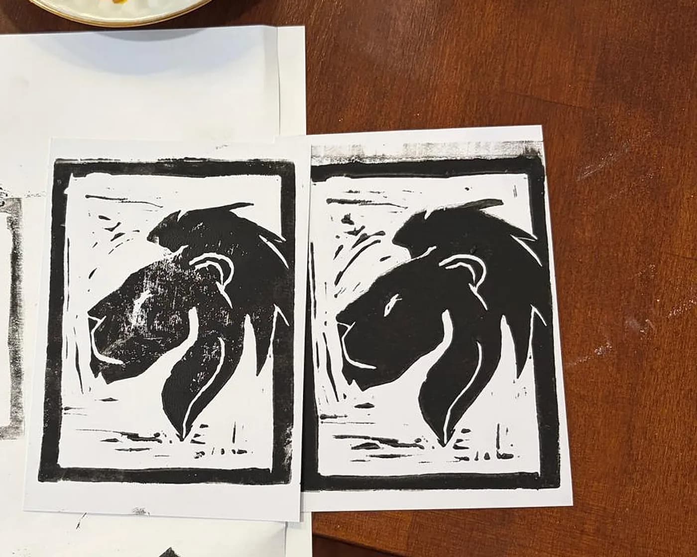 Cartes gravées, tête de lion, gravure réalisée chez Artichaut à Montmartre