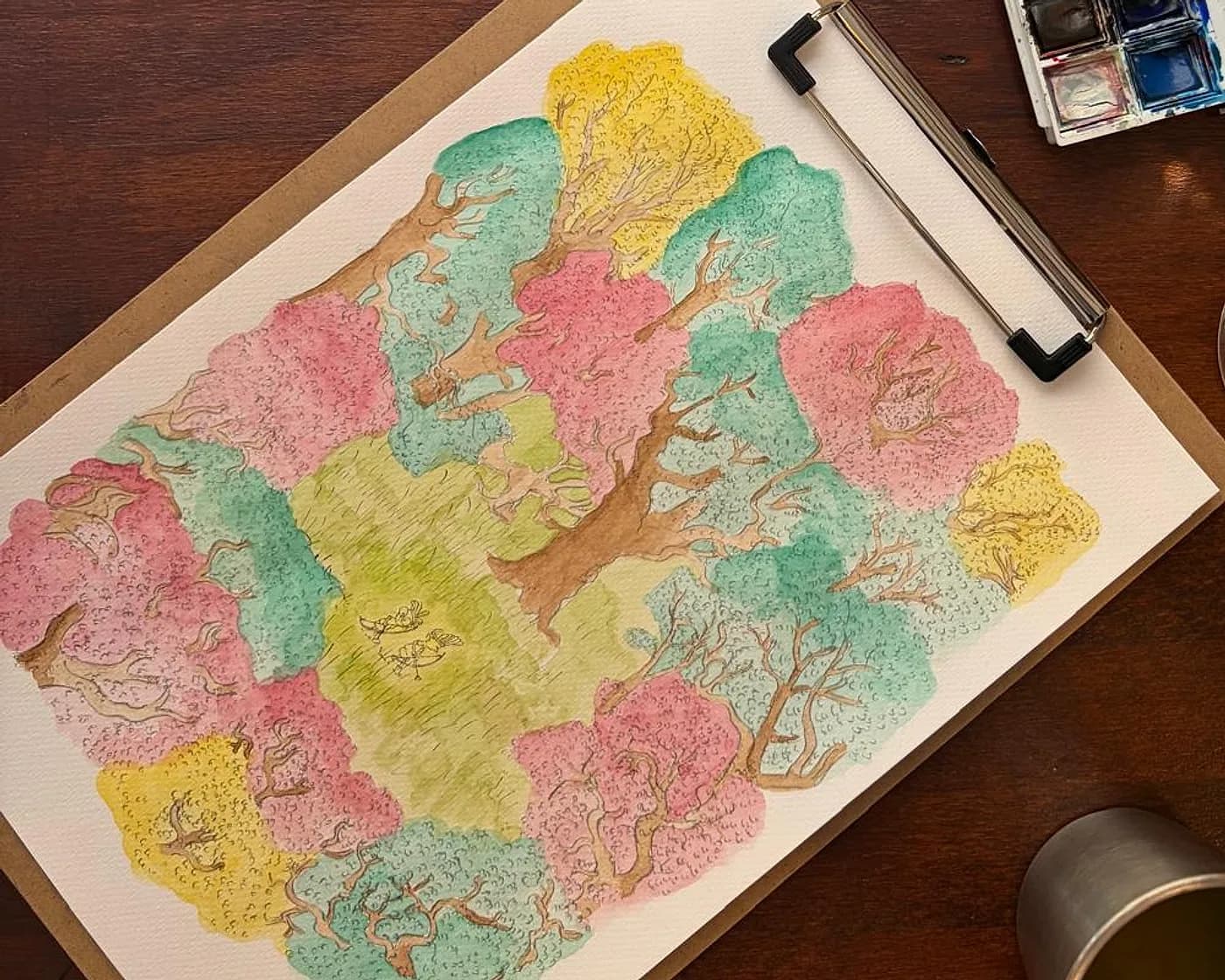 Aquarelle, feuillages, aquarelle réalisée chez Artichaut à Montmartre